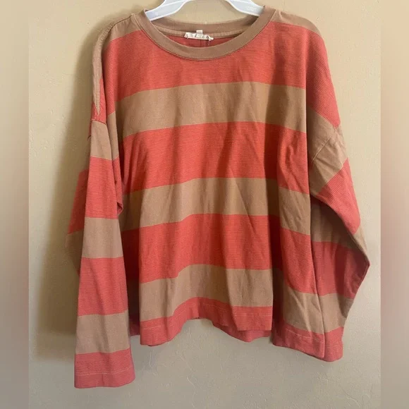 Madewell easy crewneck long sleeve tee size Large stripes burnt camel - Picture 2 of 6